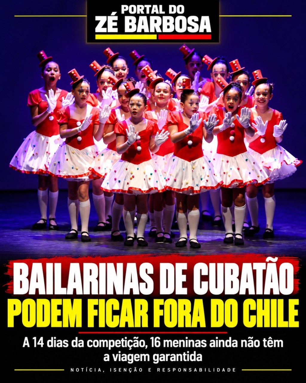 Imagem de divulgação da postagem do Portal do Zé Barbosa: Bailarinas de Cubatão buscam apoio para participar de festival no Chile