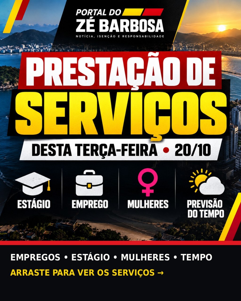 Imagem de divulgação da postagem do Portal do Zé Barbosa: Serviços de 20 de outubro reuniram vagas de estágio, emprego e atendimento a mulheres