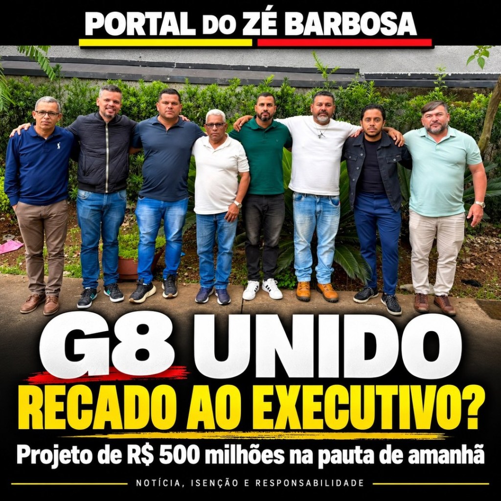 Imagem de divulgação da postagem do Portal do Zé Barbosa: G8 aparece unido às vésperas de debate sobre empréstimo na Câmara de Cubatão
