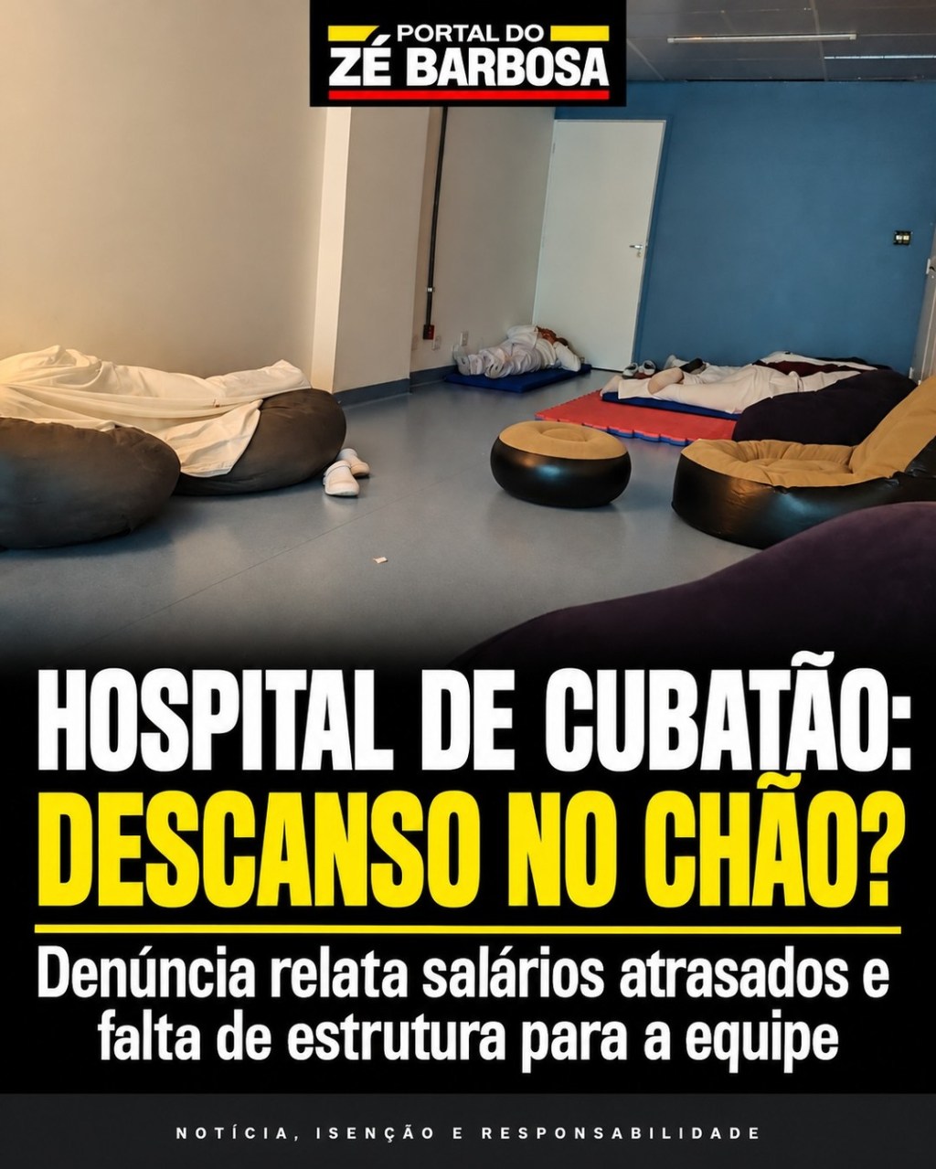 Imagem publicada pelo Portal do Zé Barbosa: Profissionais relatam problemas de descanso e sobrecarga no Hospital Municipal de Cubatão