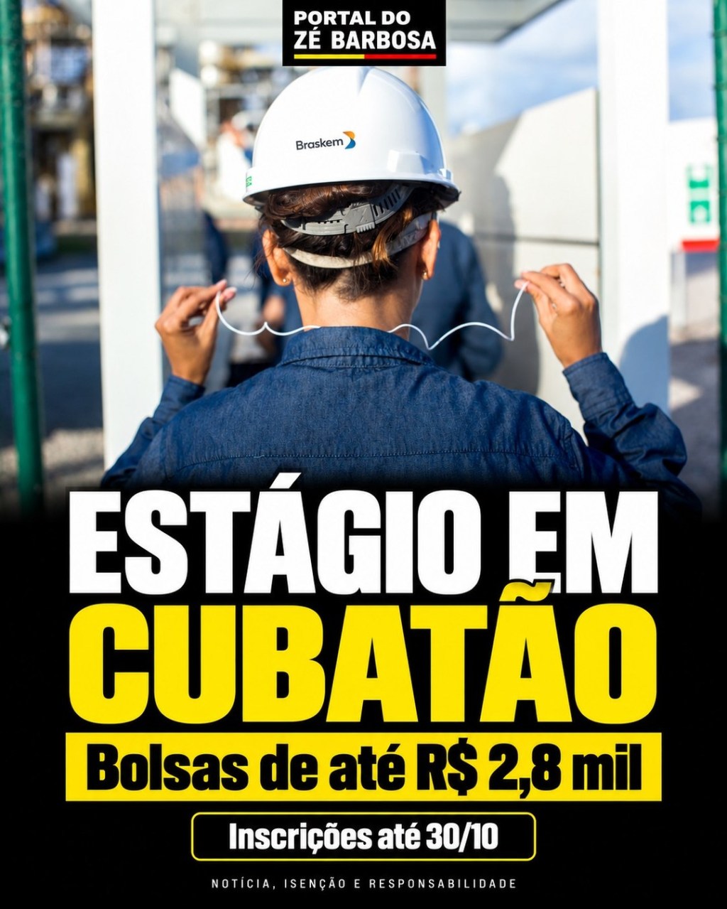 Imagem do Portal do Zé Barbosa: Braskem anuncia estágio com bolsas de até R$ 2,8 mil e oportunidades em Cubatão