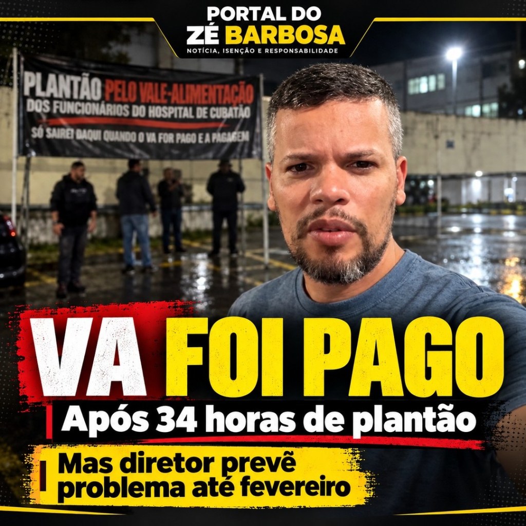Imagem de divulgação da postagem do Portal do Zé Barbosa: Vale-alimentação atrasado é pago a trabalhadores do Hospital de Cubatão após mobilização
